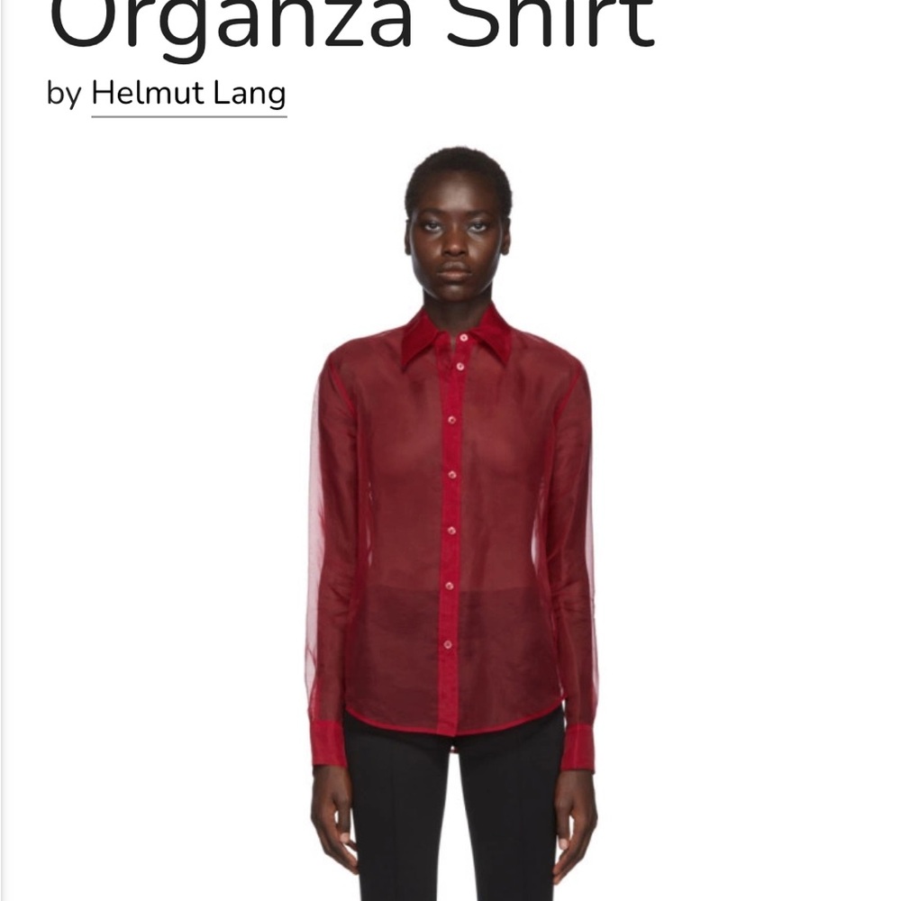 HELMUT LANG Long Sleeve Sheer Silk Organza Button Up Shirt Womens Size Small Red